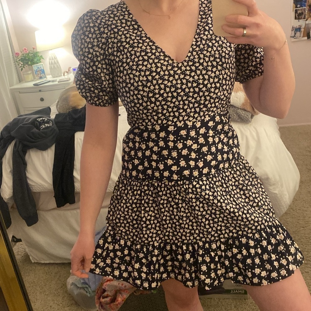 French Connection puff sleeve whimsy floral mini dress in blue size 6 - Picture 8 of 13